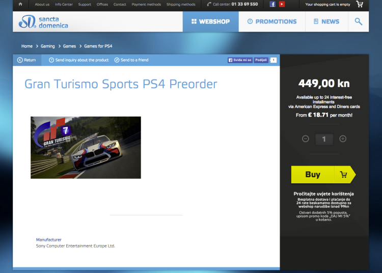 Hrvatska prodavačica otvara predbilježbe za PS4 igre “Gran Turismo Sport” (Ažuriranja) Hrvatska prodavačica otvara predbilježbe za PS4 igre “Gran Turismo Sport” (Ažuriranja)